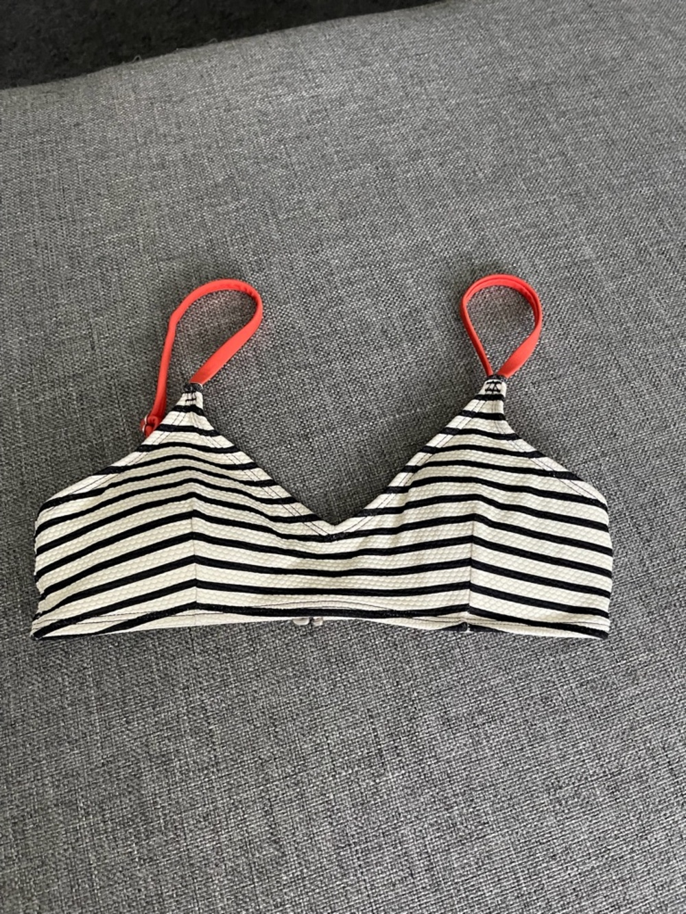 Aeropostale Black and White Striped Bikini Top with Coral Straps
